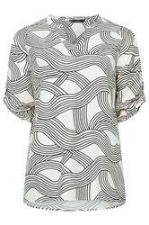 EVANS Plus Size White & Black Linear Blouse | Evans 5