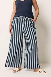 YOURS Plus Size Navy Blue Stripe Trousers | Yours Clothing 1