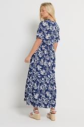 M&Co Blue Leaf Print Notch Neck Cotton Maxi Dress | M&Co 2