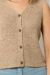 LTS Tall Women's Natural Brown Button Knitted Vest Top | Long Tall Sally 4
