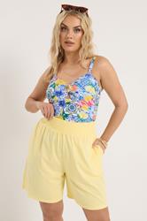 YOURS Plus Size Yellow Shirred Shorts | Yours Clothing 1