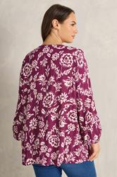 EVANS Plus Size Berry Red Floral Pintuck Tie Neck Blouse | Evans 4