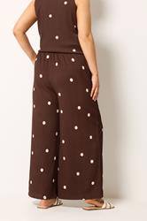 YOURS Plus Size Chocolate Brown Polka Dot Crinkle Trousers | Yours Clothing 2