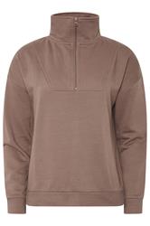 PixieGirl Petite Women's Mocha Brown Funnel Neck Half Zip Sweatshirt | PixieGirl  5