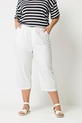 YOURS Plus Size White Cool Cotton Cropped Trousers | Yours Clothing 3