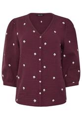 M&Co Berry Purple Floral Embroidered Cotton Blouse