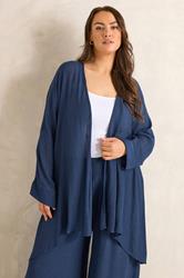 EVANS Plus Size Navy Blue Longline Cover-Up Cardigan | Evans 3