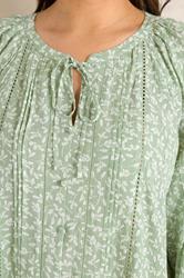 EVANS Plus Size Sage Green Ditsy Tie Neck Blouse | Evans 4