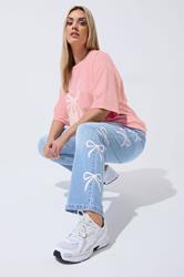 LIMITED COLLECTION Plus Size Blue Bow Barrel Leg Jeans | Yours Clothing 1