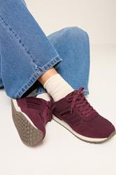 Burgundy Red Side Stripe Lace Up Trainer In Wide EEE Fit | Yours Clothing 1