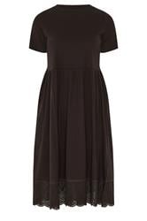 YOURS Curve Chocolate Brown Broderie Anglaise Trim Dress