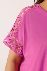 YOURS Curve Pink Crochet Sleeve Boxy T-Shirt | Yours Clothing 4