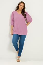 YOURS Plus Size Pink Broderie Anglaise Balloon Sleeve Top | Yours Clothing 1