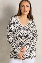 EVANS Plus Size Black Wave Stitch V-Neck Jumper | Evans 3
