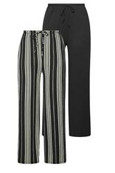 YOURSET 2 PACK Plus Size Black Stripe Wide Leg Trousers | Yours Clothing 3