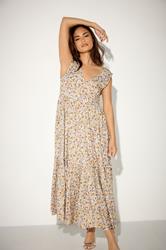 PixieGirl Petite Women's Lilac Purple Ditsy Floral Tiered Midi Dress | PixieGirl 3