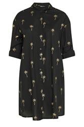 YOURS Curve Black & Gold Palm Tree Shirt Dress