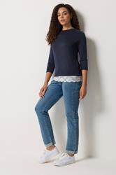 M&Co Navy Blue Lace Hem Top | M&Co 1