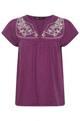 M&Co Petite Berry Purple Embroidered Cotton Notch Neck Top | M&Co  5