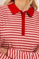 LTS Tall Women's Red and Pink Stripe Polo Cotton T-Shirt | Long Tall Sally 5
