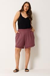 YOURS Plus Size Pink Crochet Shirred Shorts | Yours Clothing 1