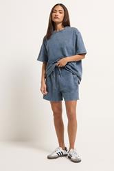 PixieGirl Petite Women's Set Blue Acid Wash Cotton T-Shirt & Shorts | PixieGirl 1