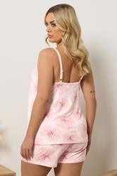 YOURS Plus Size Pink Hibiscus Soft Touch Pyjama Set | Yours Clothing 2