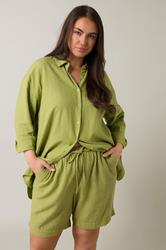 EVANS Plus Size Set Chartreuse Green Linen Shirt & Short | Evans 3