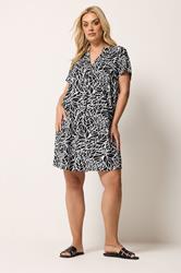 YOURS Plus Size Black Abstract Leaf Pleat Front Dress | Yours Clothing 1