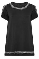 YOURS Curve Black Embroidered Trim T-Shirt