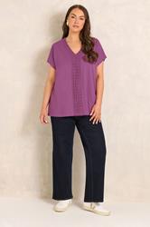 EVANS Plus Size Magenta Pink Cotton Crochet Trim Tee | Evans 1
