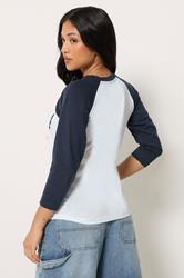 PixieGirl Petite Women's Navy Blue '94' Slogan Cotton Raglan T-Shirt | PixieGirl 2