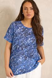 EVANS Plus Size Blue Print Burnout Top | Evans 3