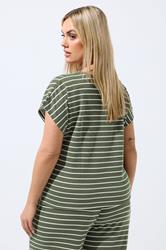 LIMITED COLLECTION Plus Size Khaki Green Stripe Tee | Yours Clothing 2