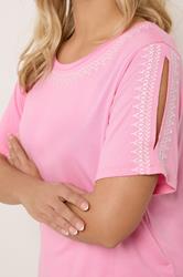 YOURS Plus Size Pink Embroidered Cold Shoulder T-Shirt | Yours Clothing 4