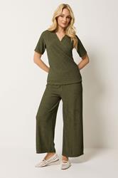M&Co Khaki Green Textured Top and Trousers Set | M&Co 1