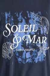 EVANS Plus Size Navy Blue 'Soleil & Mar' Slogan Print T-Shirt | Evans 5