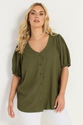 YOURS Plus Size Khaki Green Button Textured Blouse | Yours Clothing 3