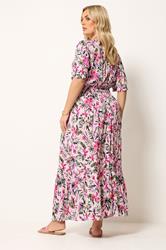 YOURS Plus Pink Tropical Shirred Neck Maxi Dress | Yours Clothing 2