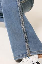 PixieGirl Petite Women's Mid Blue Plait Detail Wide Leg Jeans | PixieGirl 5