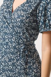 M&Co Navy Blue Ditsy Floral Print Wrap Dress | M&Co 4