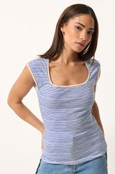 PixieGirl Petite 2 PACK Women's White & Blue Stripe Cotton Vest Top | PixieGirl 1