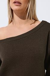 LIMITED COLLECTION Plus Size Chocolate Brown Knitted Off Shoulder Jumper | Yours Clothing 4