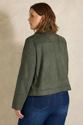 EVANS Plus Size Khaki Green Suedette Biker Jacket | Evans 2