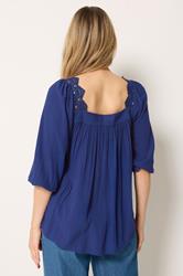 LTS Tall Women's Blue Square Neck Textured Top | Long Tall Sally 2