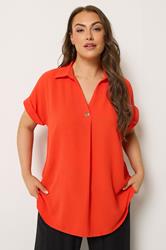 YOURS Plus Size Orange Button Half Placket Blouse | Yours Clothing 3