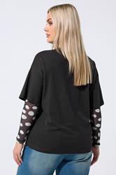 LIMITED COLLECTION Plus Size Black Polka Dot Sleeve T-Shirt | Yours Clothing 2