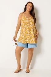 YOURS Plus Size Yellow Abstract Frill Vest Top | Yours Clothing 1
