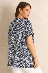 EVANS Plus Size Navy Blue Ikat Print Shirt | Evans  2