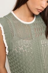 PixieGirl Petite Women's Sage Green & Ivory White Crochet Vest Top | PixieGirl 4